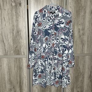 Slate & Willow Shirt Dress Size L Floral Button Front Long Sleeves Pockets